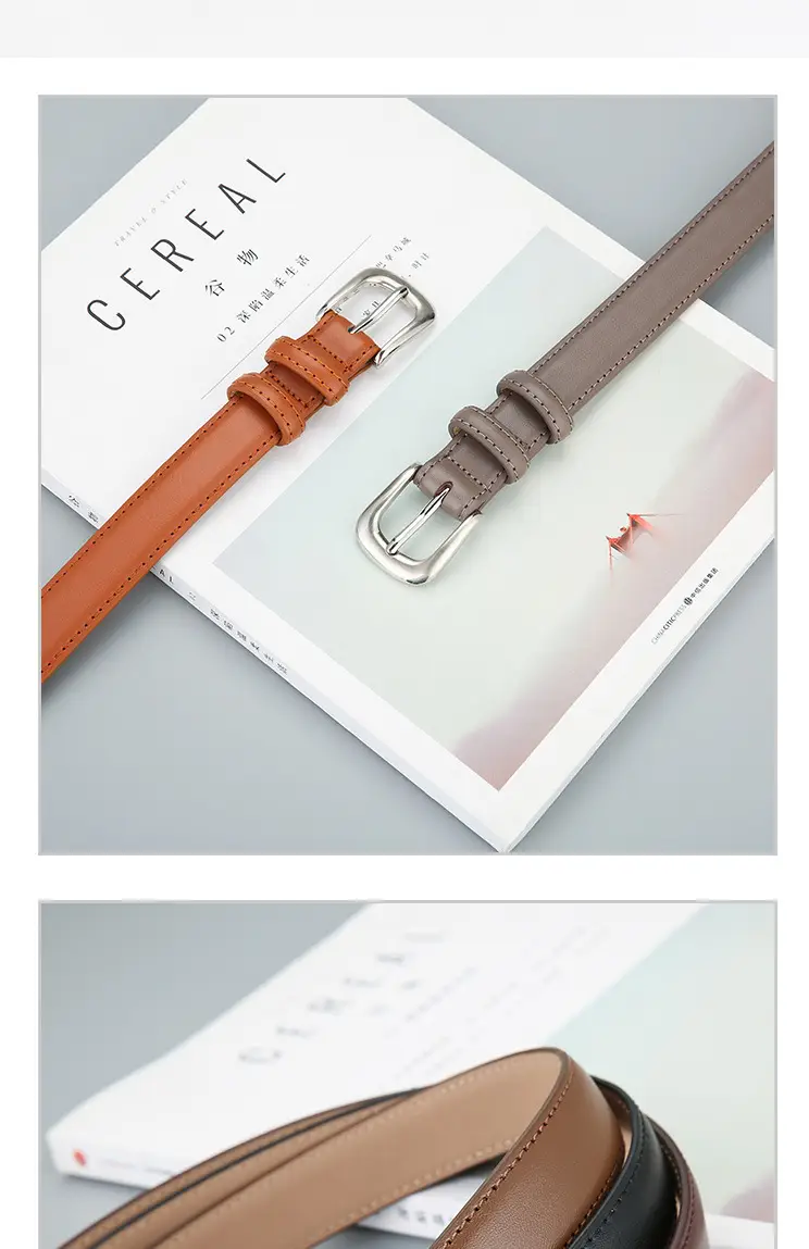 Women's Brown Leather Belt with Silver Buckle 2023 — feature 3