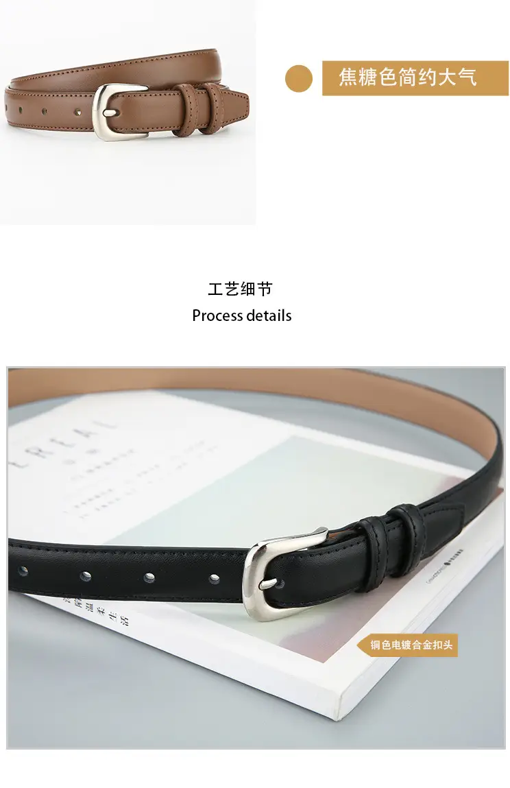Women's Brown Leather Belt with Silver Buckle 2023 — feature 7
