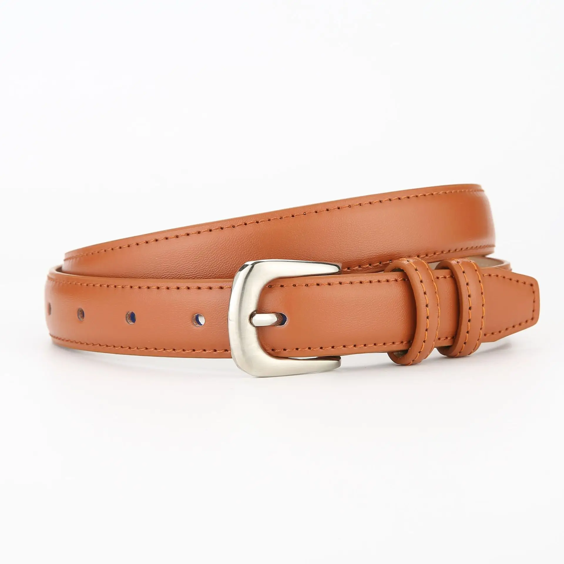 Women's Brown Leather Belt with Silver Buckle 2023 - Image 2