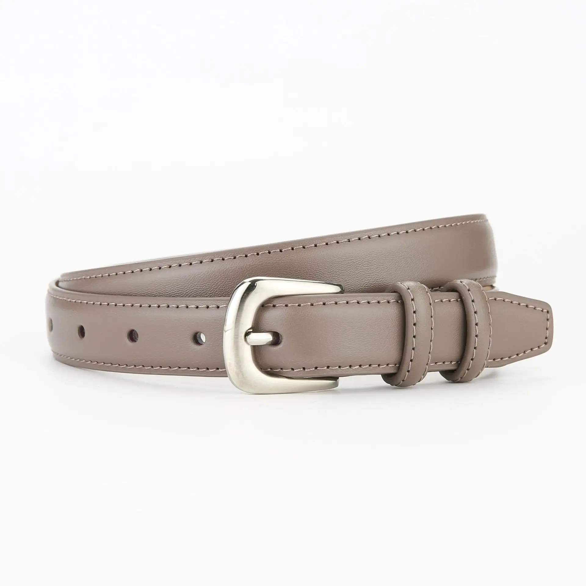 Women's Brown Leather Belt with Silver Buckle 2023 - Image 6