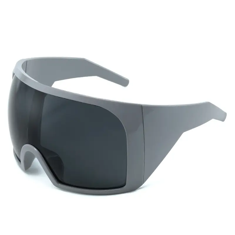 Futuristic Grey Wrap Around Sunglasses for Men Women - Image 11