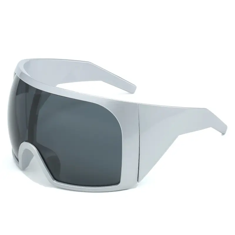 Futuristic Grey Wrap Around Sunglasses for Men Women - Image 2