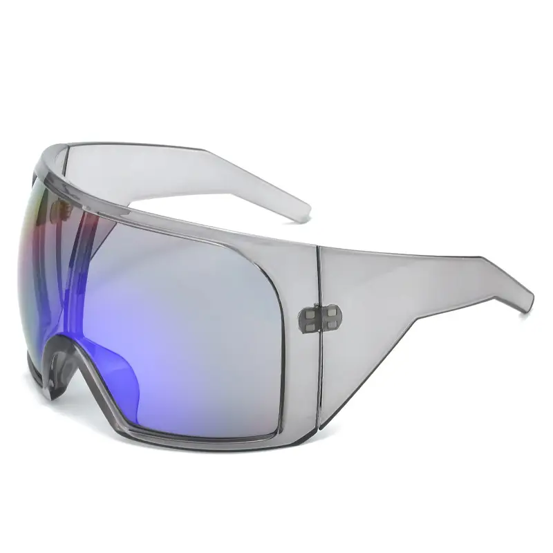 Futuristic Grey Wrap Around Sunglasses for Men Women - Image 6