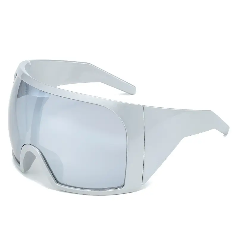 Futuristic Grey Wrap Around Sunglasses for Men Women - Image 8