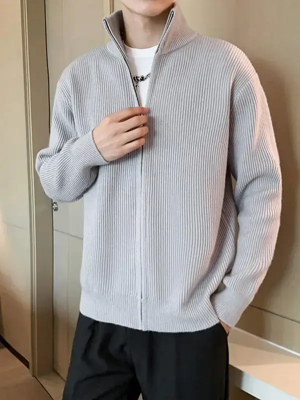 Men's 2023 Spring Sweater Cardigan Zipper Coat White