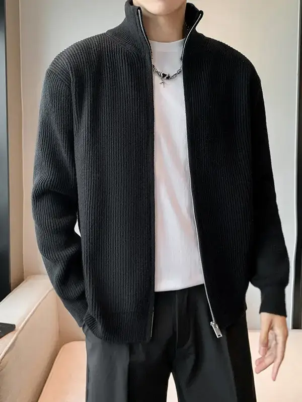 Men's 2023 Spring Sweater Cardigan Zipper Coat White