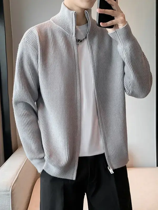 Men's 2023 Spring Sweater Cardigan Zipper Coat White