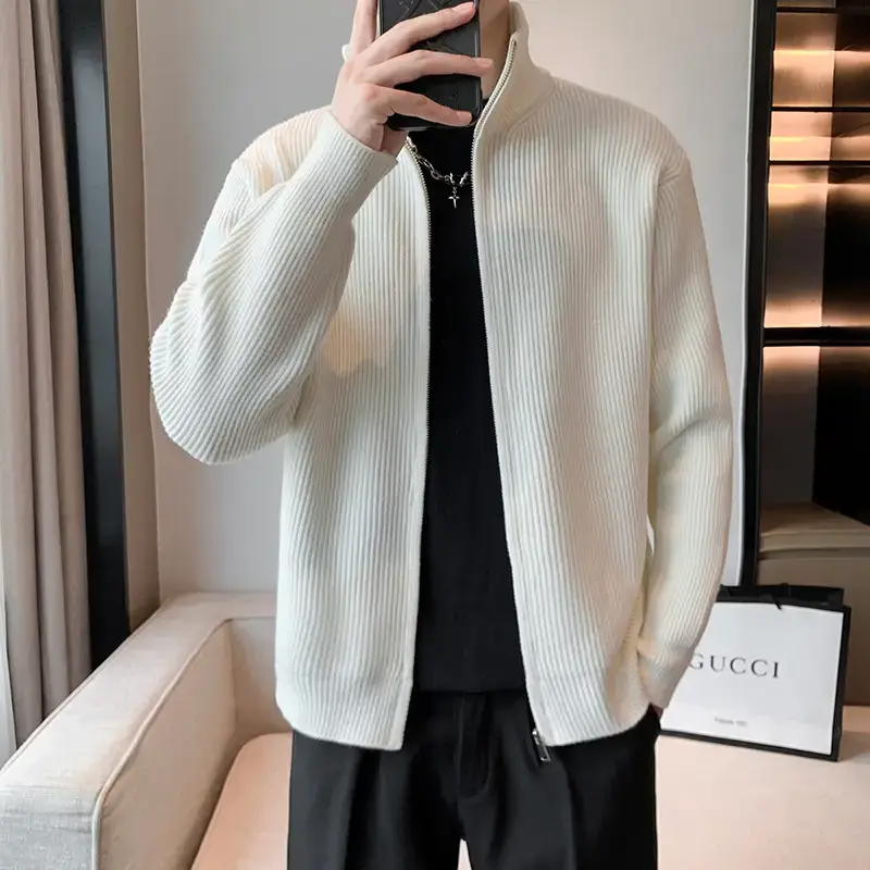 Men's 2023 Spring Sweater Cardigan Zipper Coat White