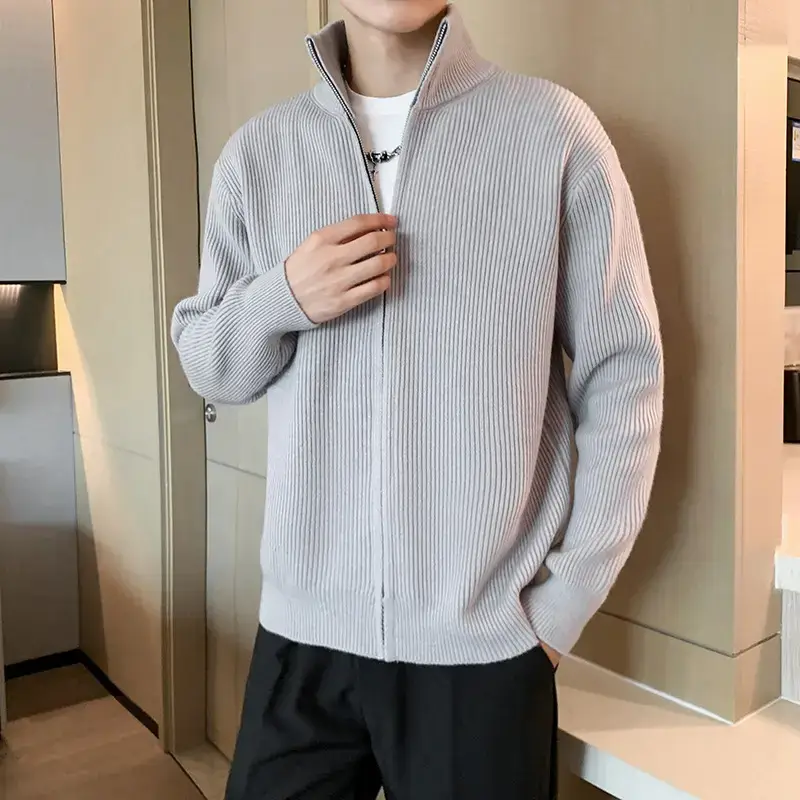 Men's 2023 Spring Sweater Cardigan Zipper Coat White