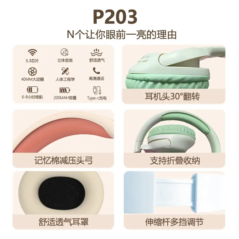 Wireless Bluetooth Headset Pink White Ultra Long Battery - Image 7