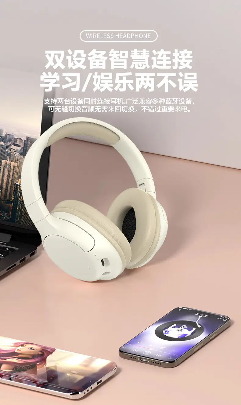 Wireless Bluetooth Headset Pink White Ultra Long Battery — feature 11