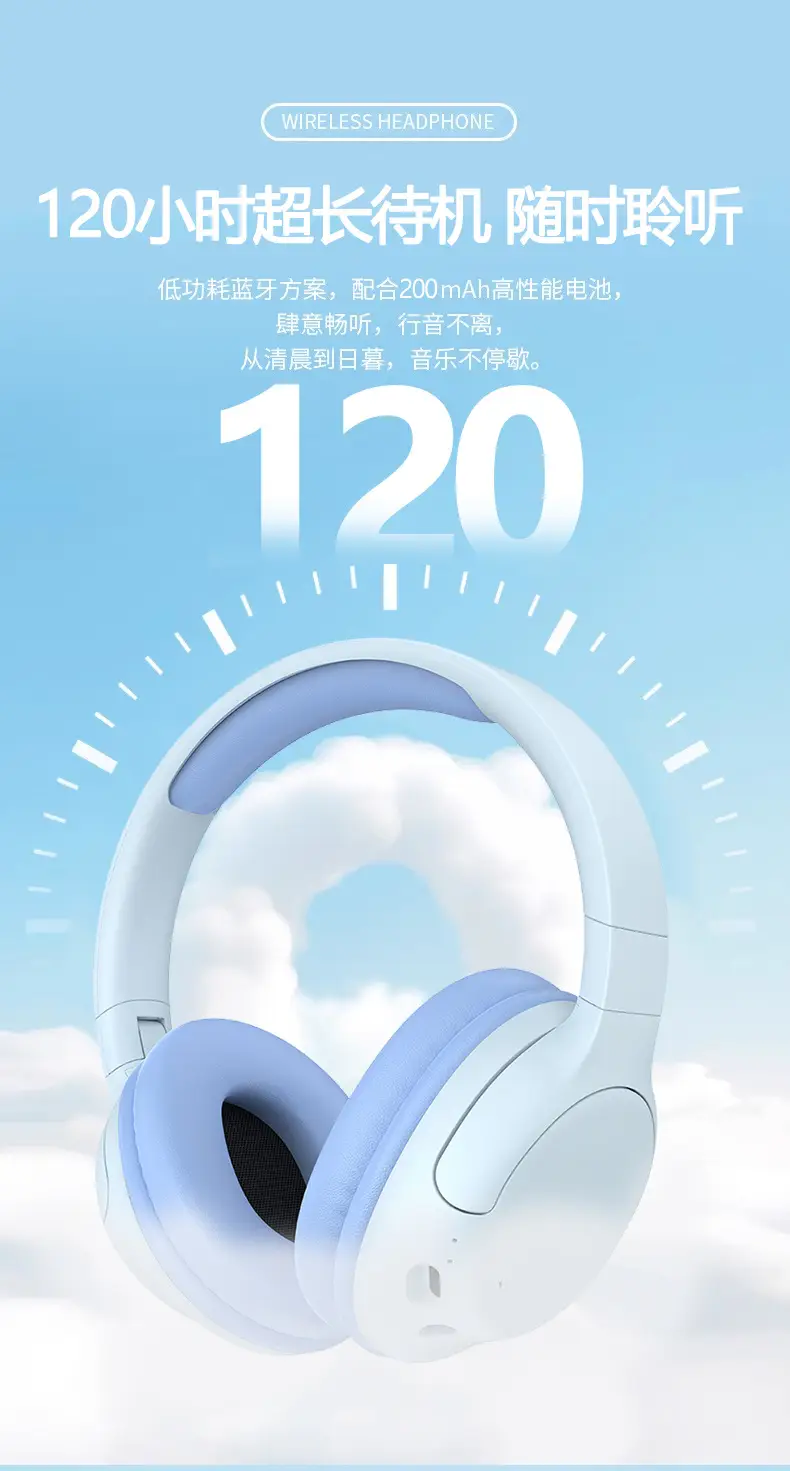 Wireless Bluetooth Headset Pink White Ultra Long Battery — feature 13