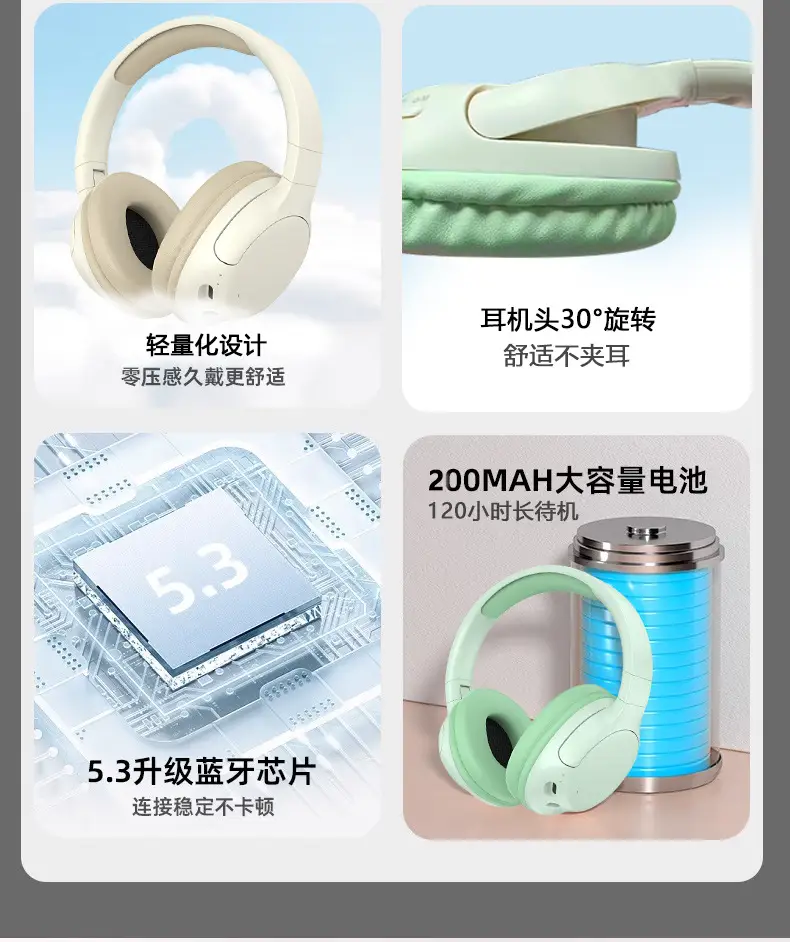 Wireless Bluetooth Headset Pink White Ultra Long Battery — feature 5