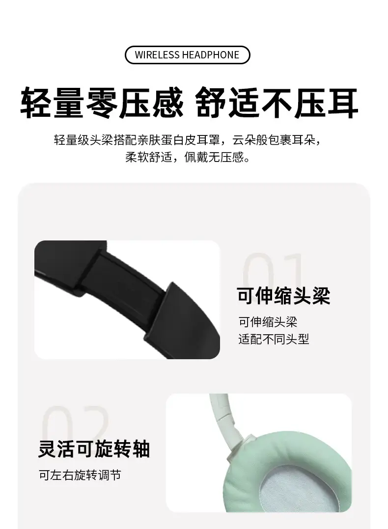Wireless Bluetooth Headset Pink White Ultra Long Battery — feature 9