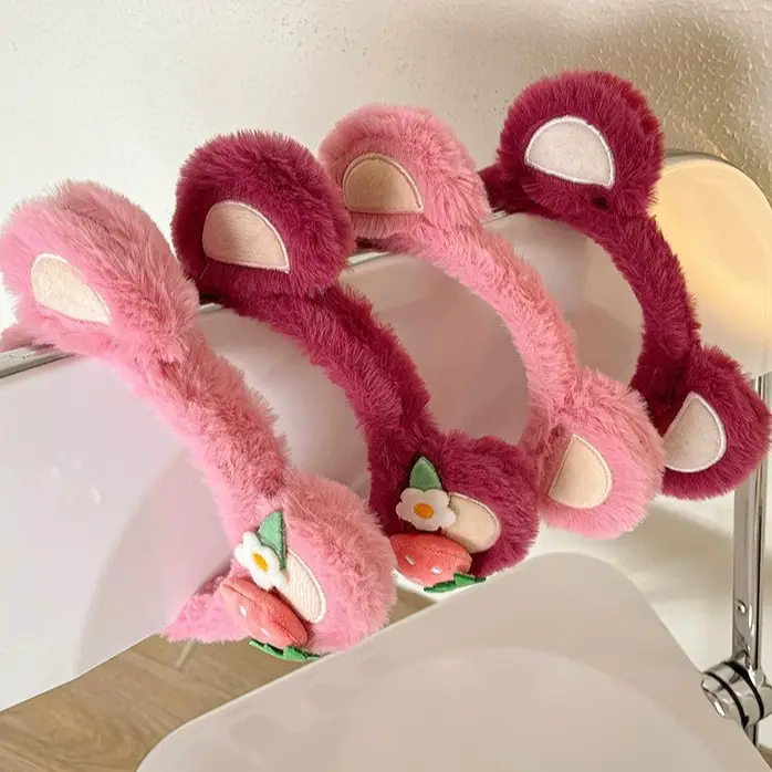 Pink Plush Bear Ear Hairband for Girls - Image 12
