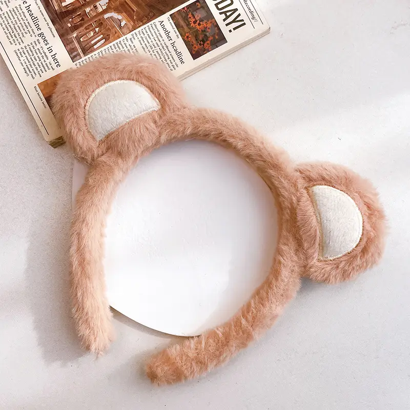 Pink Plush Bear Ear Hairband for Girls - Image 4