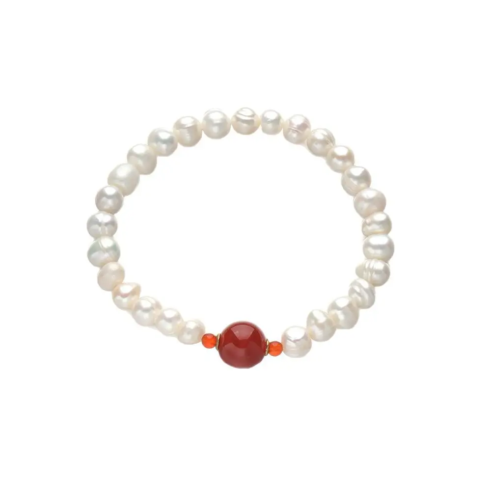 Elegant Pearl Bracelet with Red Agate for Women