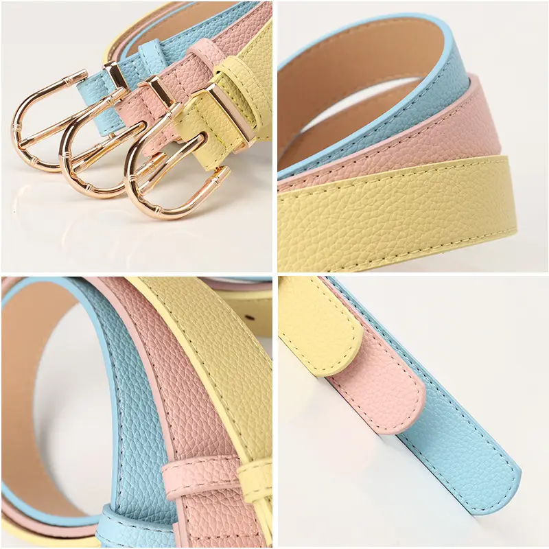 Women Black Leather Belt with Gold Plated Buckle