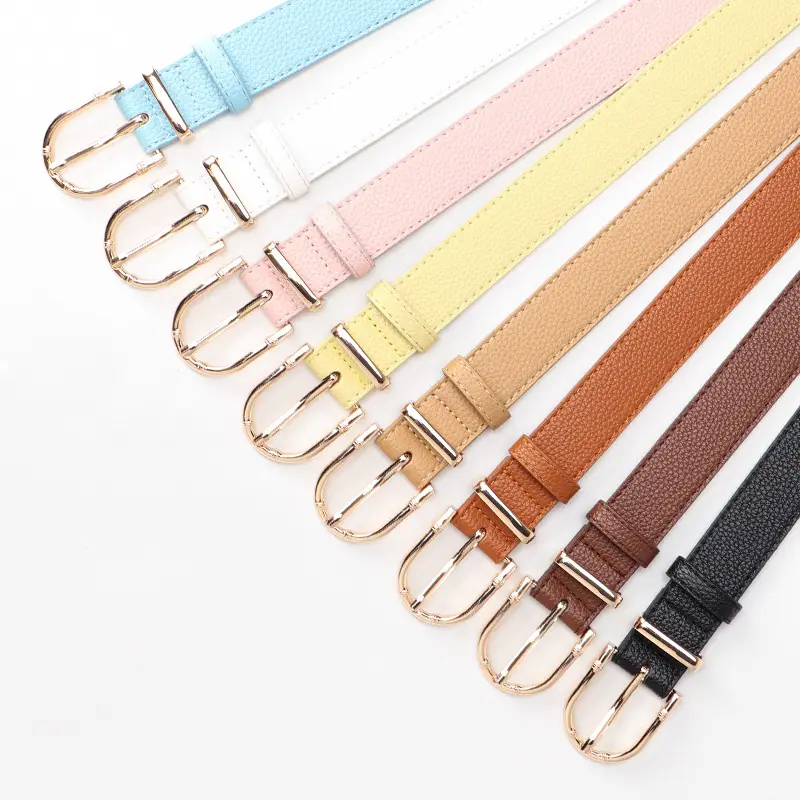 Women Black Leather Belt with Gold Plated Buckle