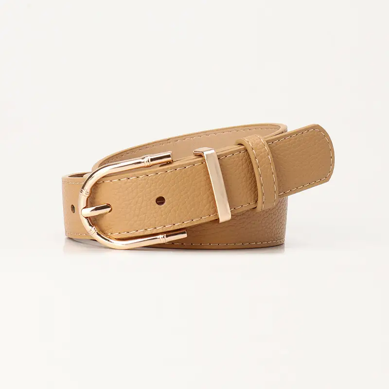 Women Black Leather Belt with Gold Plated Buckle