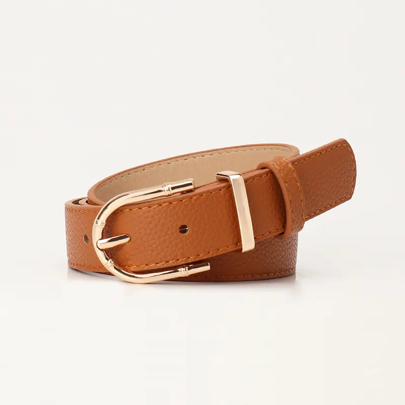 Women Black Leather Belt with Gold Plated Buckle