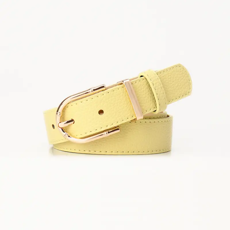 Women Black Leather Belt with Gold Plated Buckle