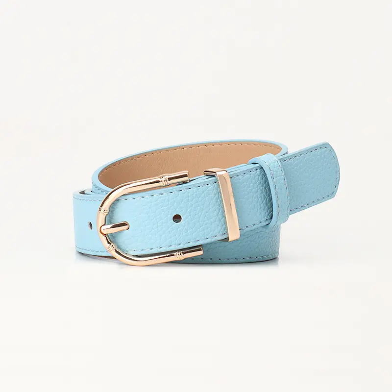 Women Black Leather Belt with Gold Plated Buckle