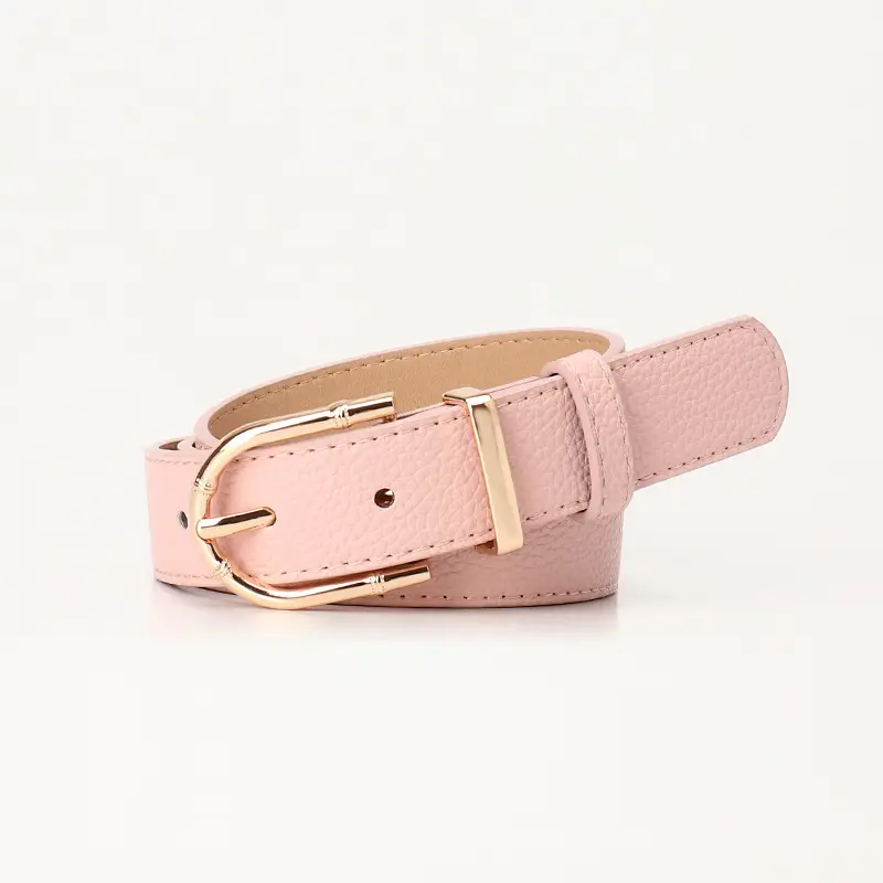 Women Black Leather Belt with Gold Plated Buckle