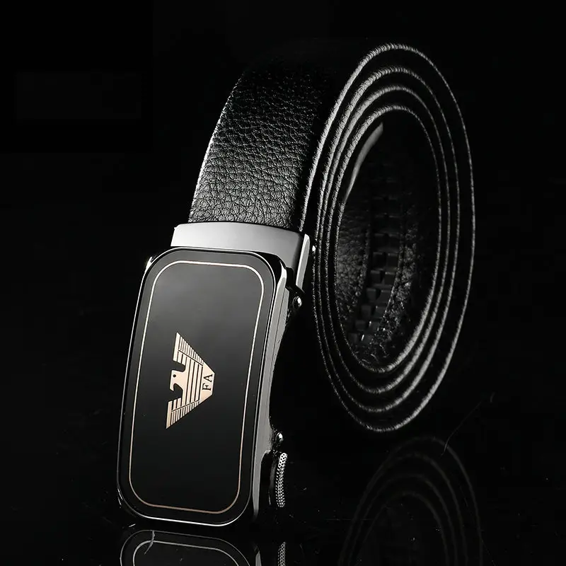 2021 Men's Black Leather Belt with Automatic Buckle - Image 4