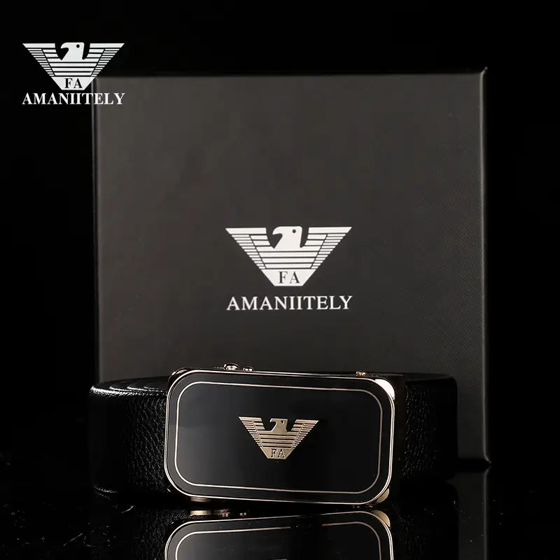 2021 Men's Black Leather Belt with Automatic Buckle - Image 5