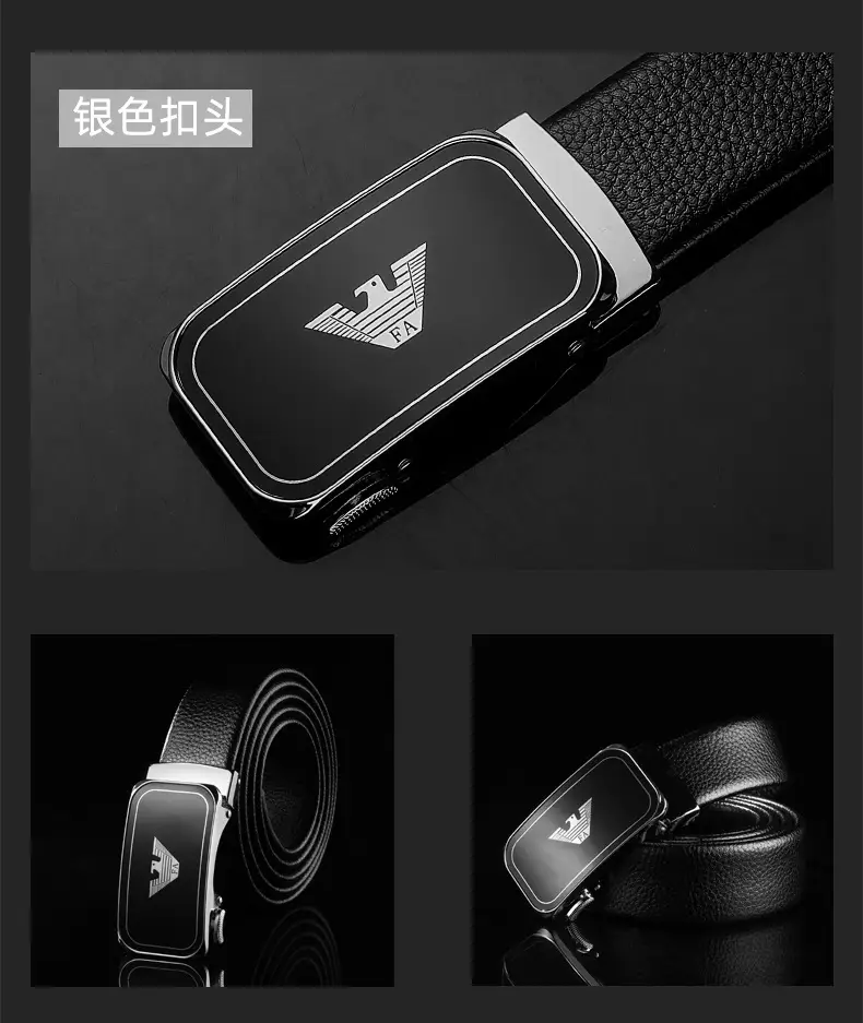 2021 Men's Black Leather Belt with Automatic Buckle — feature 13