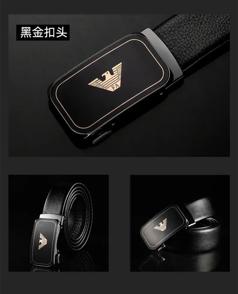 2021 Men's Black Leather Belt with Automatic Buckle — feature 14