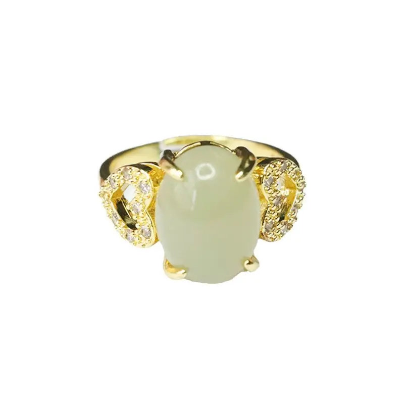 Guan Yu Jade Ring Heart Shaped Gold Plated - Image 6