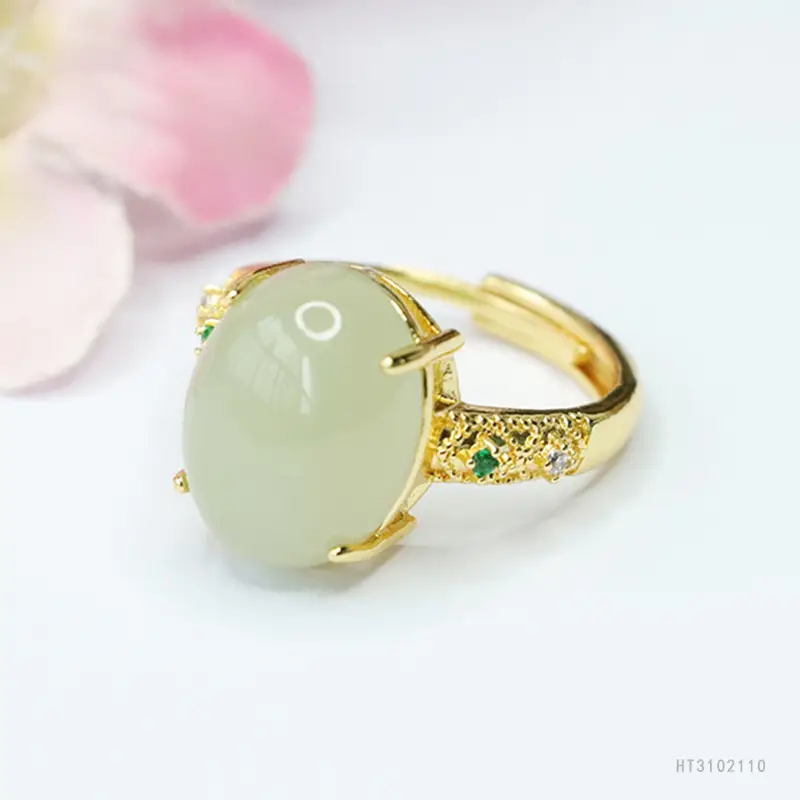 Guan Yu Jade Ring Pigeon Egg Gold Plated - Image 3
