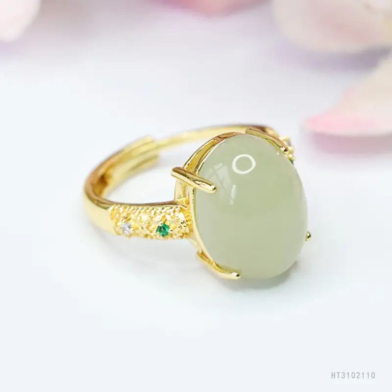 Guan Yu Jade Ring Pigeon Egg Gold Plated - Image 4