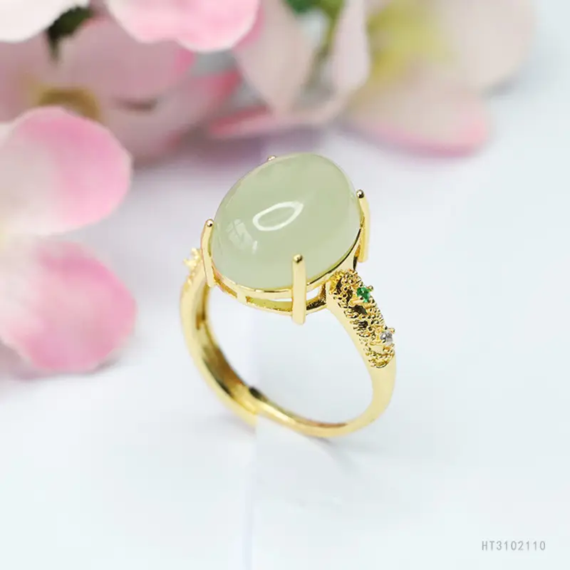 Guan Yu Jade Ring Pigeon Egg Gold Plated - Image 5
