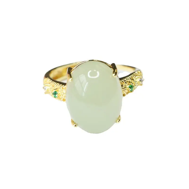 Guan Yu Jade Ring Pigeon Egg Gold Plated - Image 6