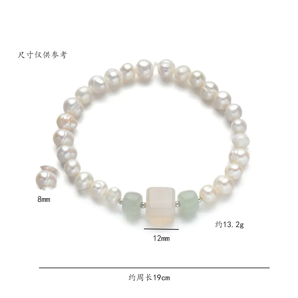 S925 Pearl Bracelet with Jade Accent Adjustable Women - Image 5