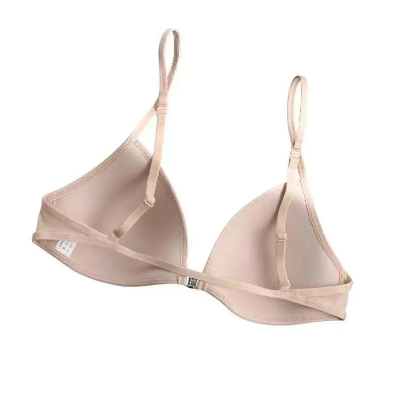 Thin French triangle cup underwear women's beauty back halter thin shoulder strap front buckle bra seamless small chest bra summer