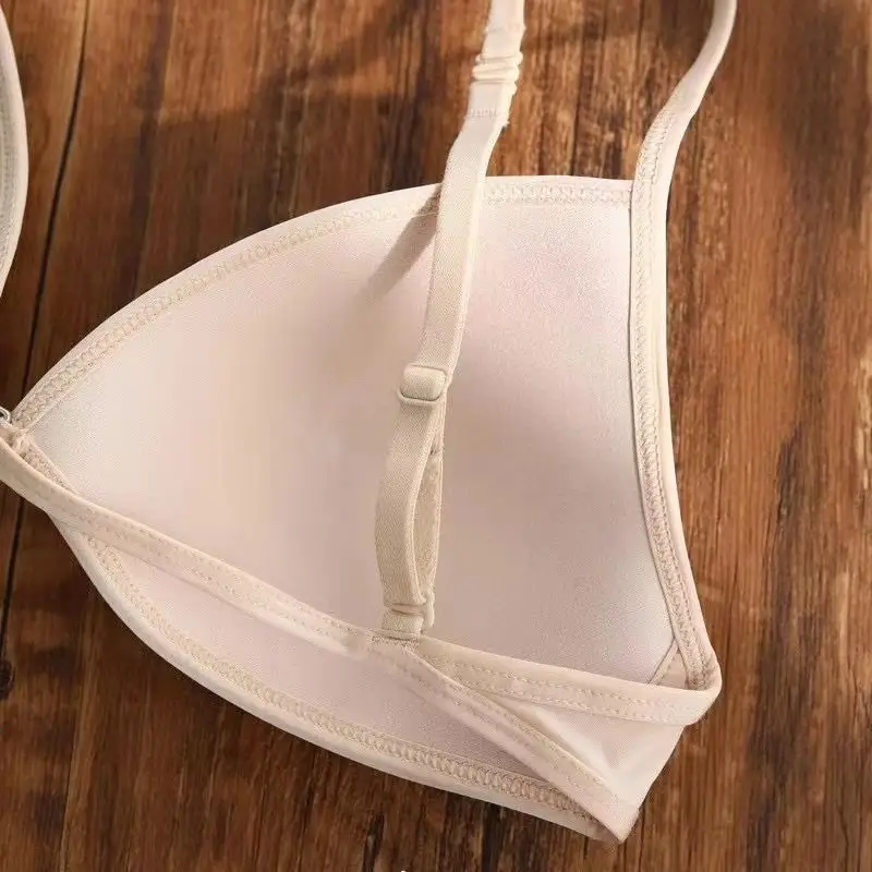 Thin French triangle cup underwear women's beauty back halter thin shoulder strap front buckle bra seamless small chest bra summer — feature 10