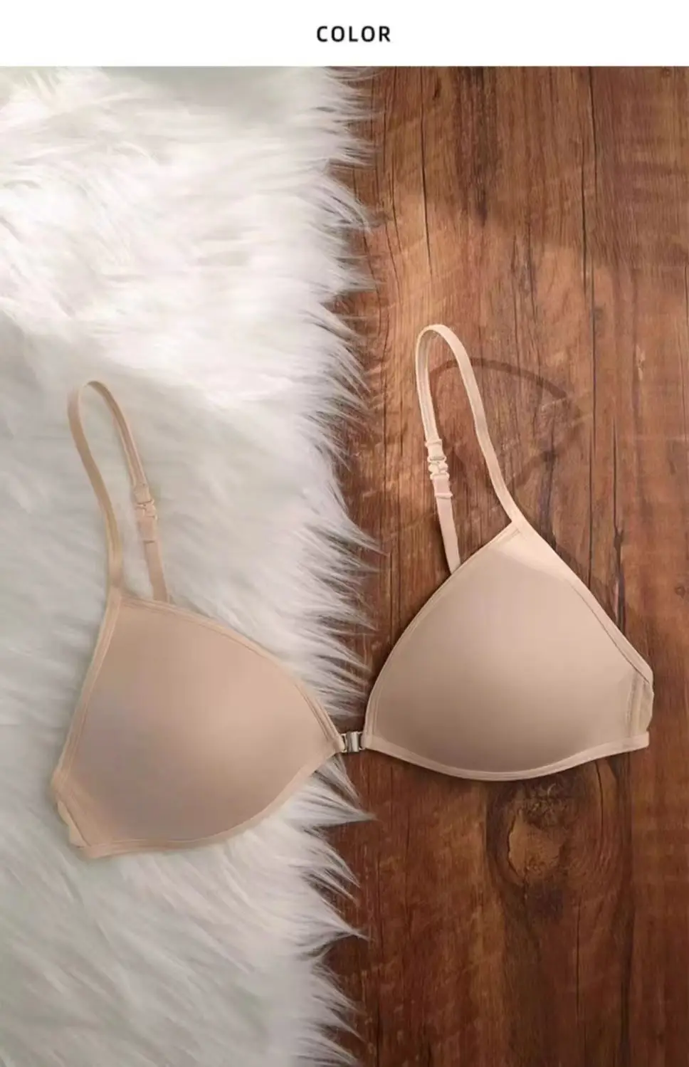 Thin French triangle cup underwear women's beauty back halter thin shoulder strap front buckle bra seamless small chest bra summer — feature 11
