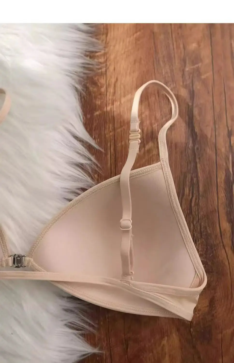 Thin French triangle cup underwear women's beauty back halter thin shoulder strap front buckle bra seamless small chest bra summer — feature 12