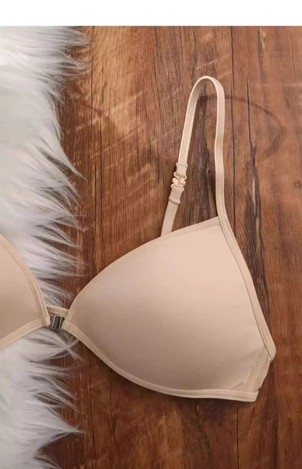 Thin French triangle cup underwear women's beauty back halter thin shoulder strap front buckle bra seamless small chest bra summer — feature 14