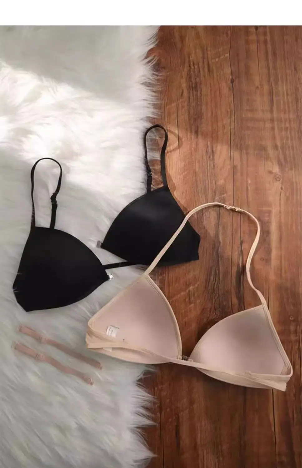 Thin French triangle cup underwear women's beauty back halter thin shoulder strap front buckle bra seamless small chest bra summer — feature 15