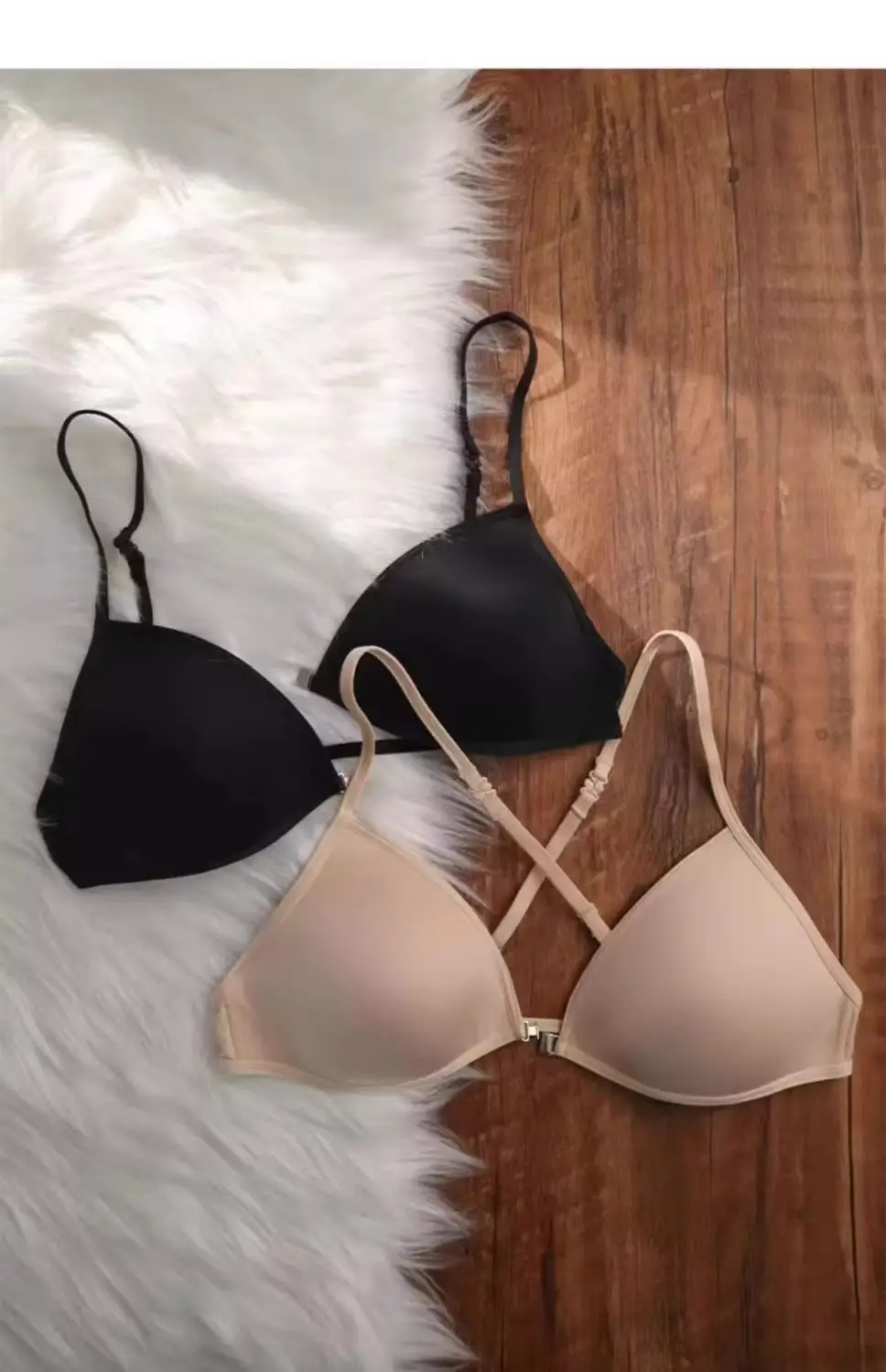 Thin French triangle cup underwear women's beauty back halter thin shoulder strap front buckle bra seamless small chest bra summer — feature 4