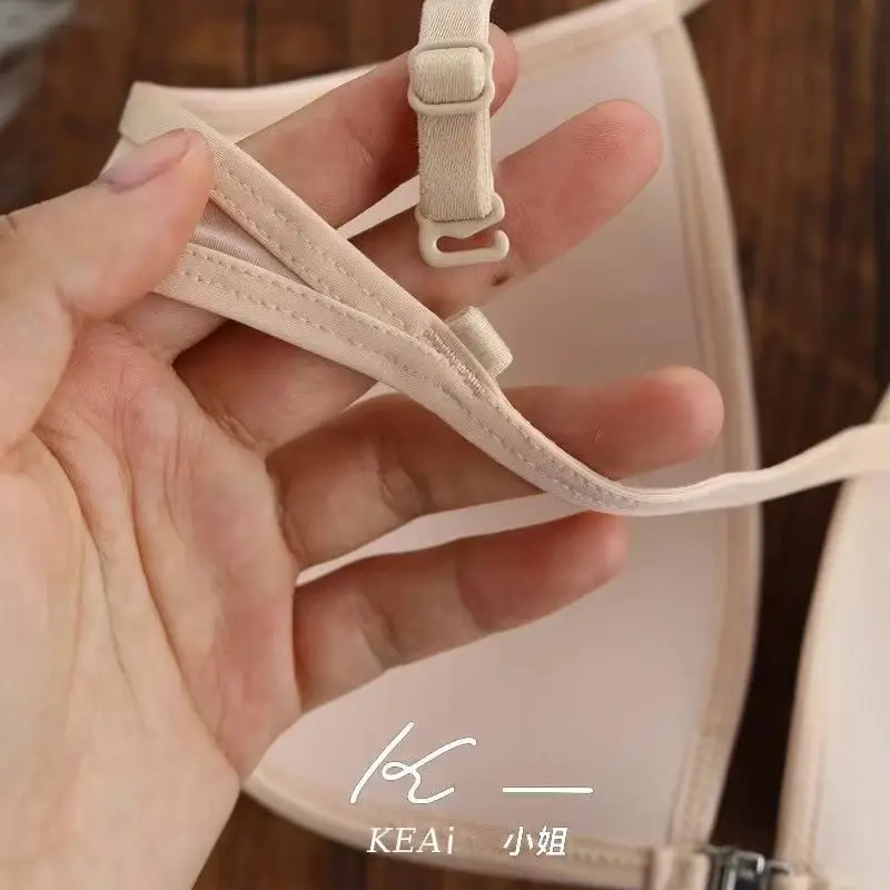 Thin French triangle cup underwear women's beauty back halter thin shoulder strap front buckle bra seamless small chest bra summer — feature 9