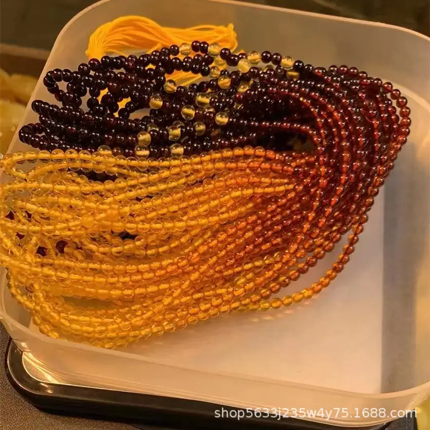 Natural Amber Lanyard Blood Pepper Wax Necklace Rope Rainbow Woolen Chain Hanging Chain Three Circle Bracelet - Image 4