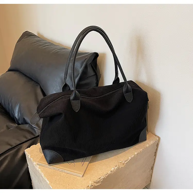 Black Large Capacity Corduroy Shoulder Bag — feature 23