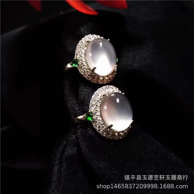 Green Chalcedony National Style Ring with Platinum Plating - Image 6