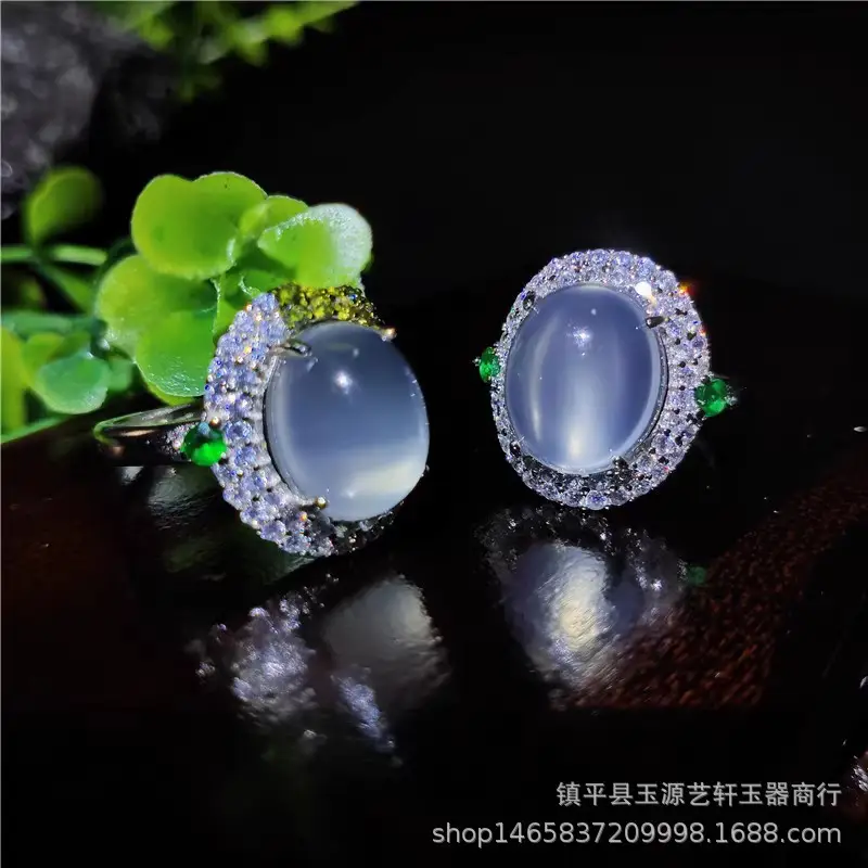 Green Chalcedony National Style Ring with Platinum Plating - Image 7